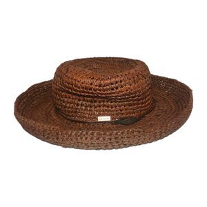 Betmar New York 100% Woven Straw Wide Brim Sun Hat B229 Brown Weave Beach River